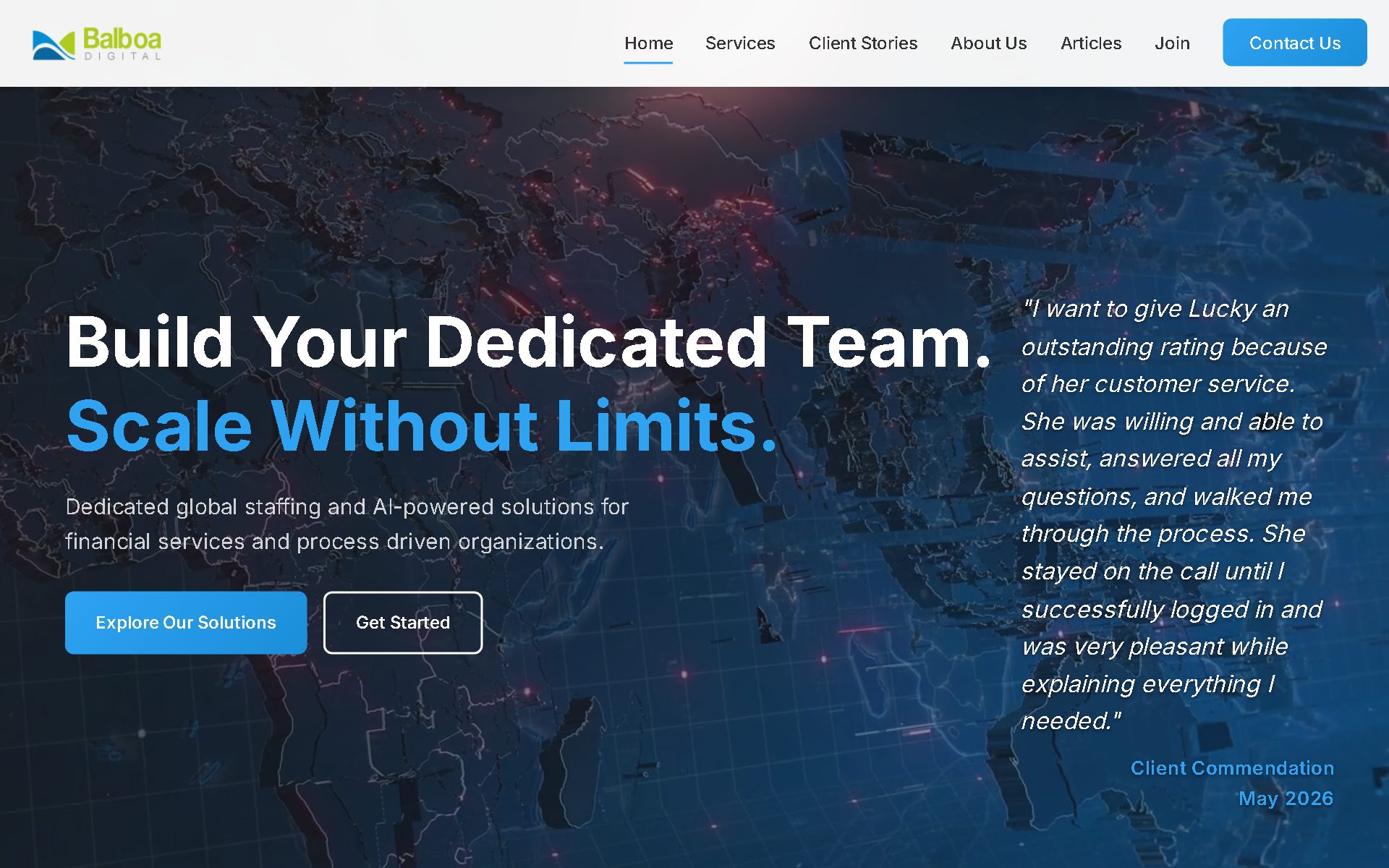 Balboa Digital website - dedicated global staffing and AI solutions