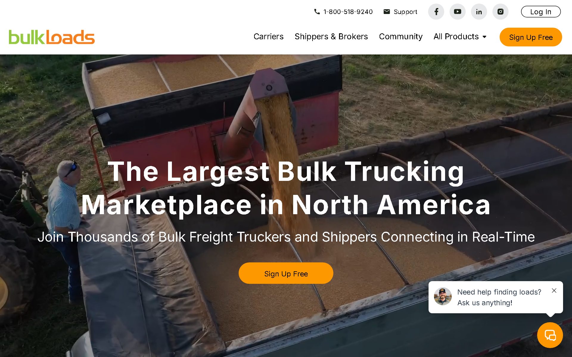 BulkLoads website - bulk freight trucking marketplace
