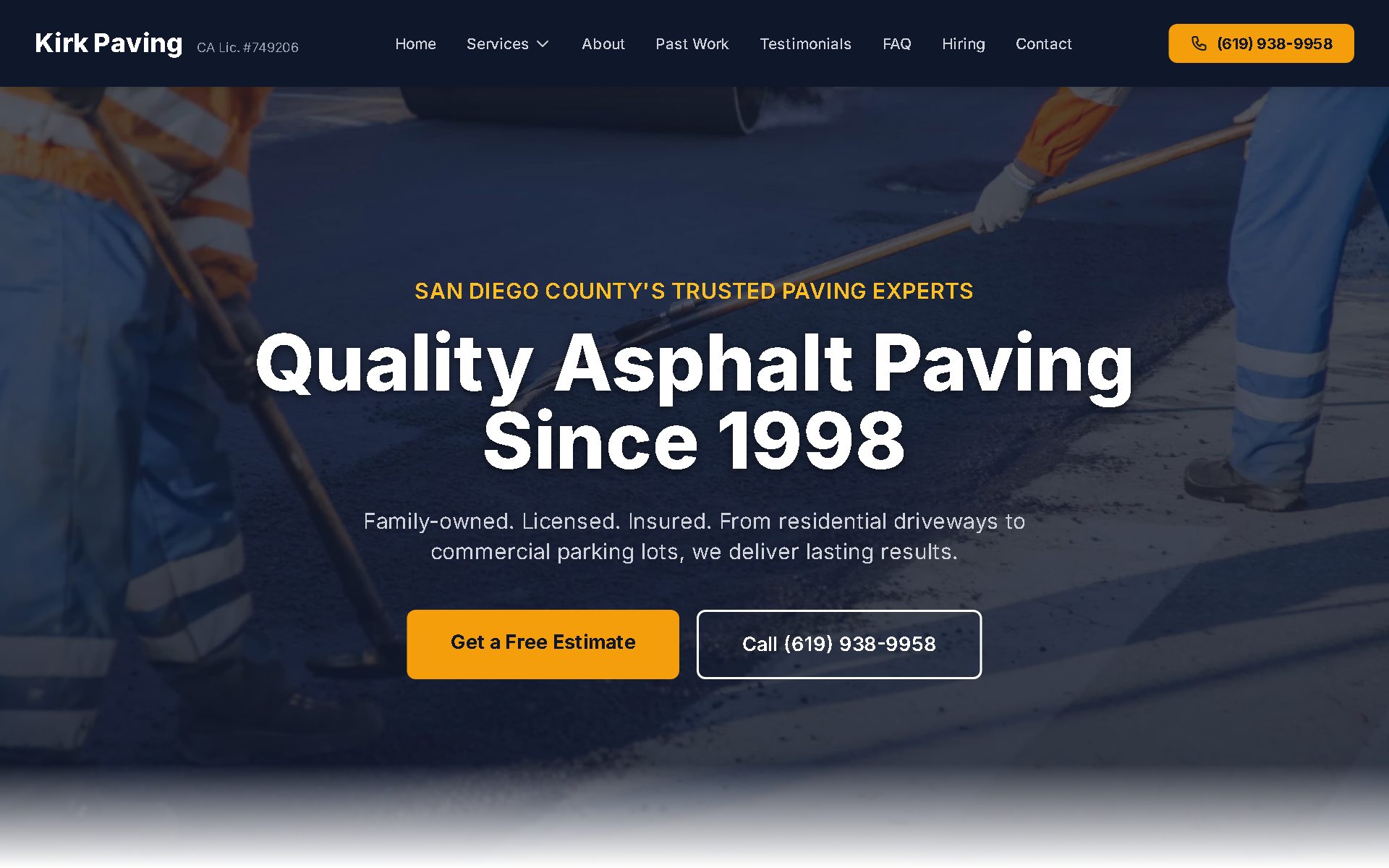 Kirk Paving website - San Diego asphalt paving contractor